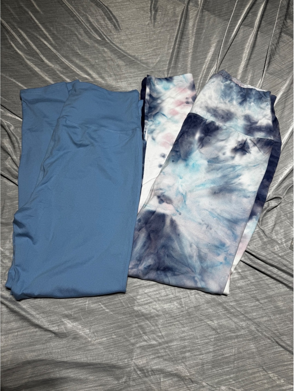 2 Pair Leggings Bundle Blue Tie Dye High Waisted Lounge Activewear